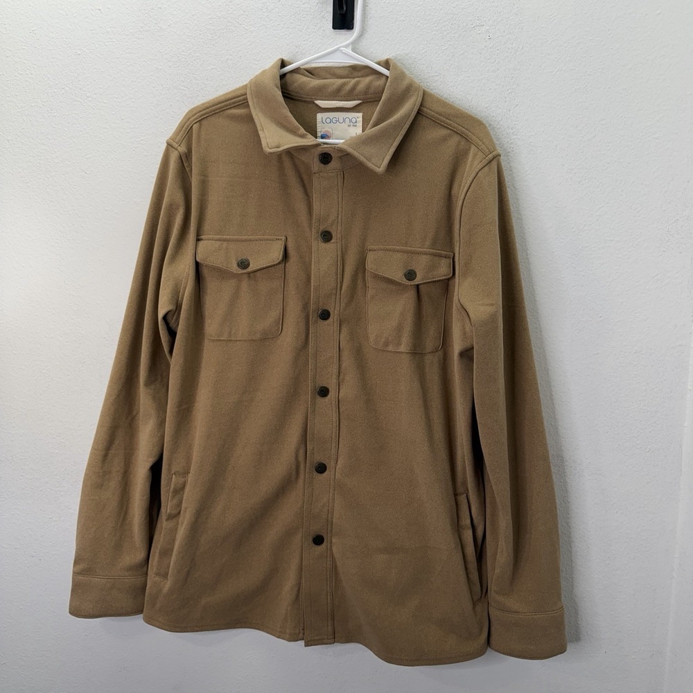Laguna Shirt Jacket Mens L Tan Flannel Button Up Chore Field Shacket Overshirt